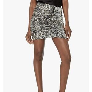 Astr The Label Milan Sequin Skirt, Large, Black Rainbow